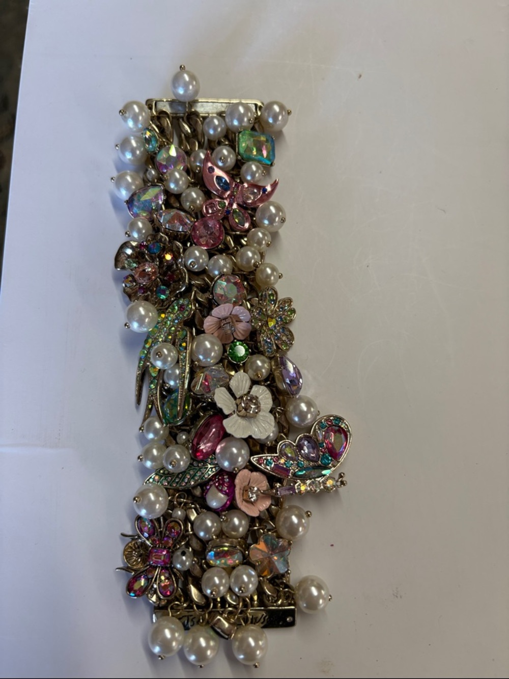 Floral Pearl & Crystal Statement Bracelet - Multicolor